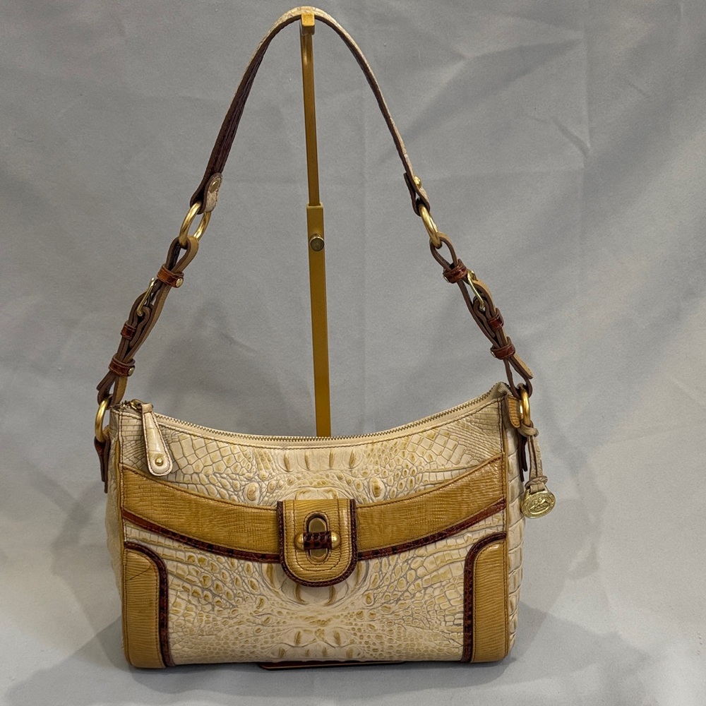 NWOT Brahmin Trina Tri-Color Croc-Embossed Leather Shoulder Bag - Pristine